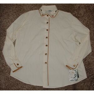 NEW NWT Vintage Sz Large Ivory White Embroidered Collar Button Up Shirt F-STOP